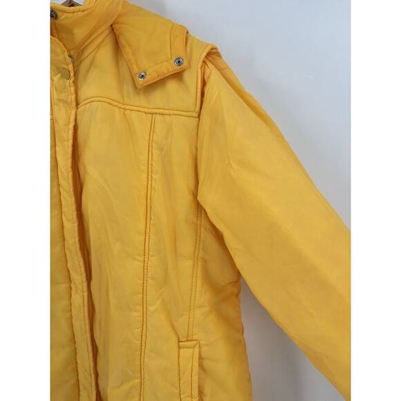 Snow Weather Vintage Puffer Coat Womens 20W Yellow Zip Hooded Nylon Insulated - Picture 2 of 16